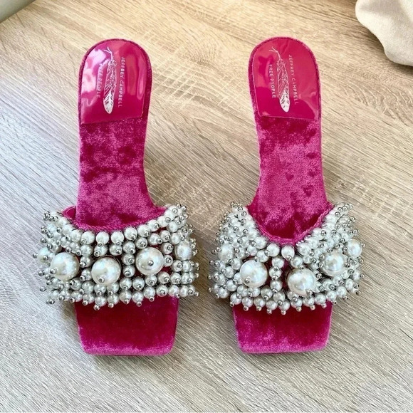 New Jeffrey Campbell Free People Pearl Heels Portia Pink Embellished 7.5 - Picture 9 of 14